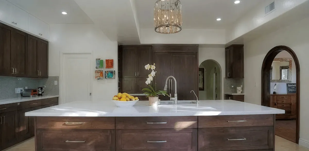 Cabinet refacing project with updated kitchen cabinets and island in Columbia, SC